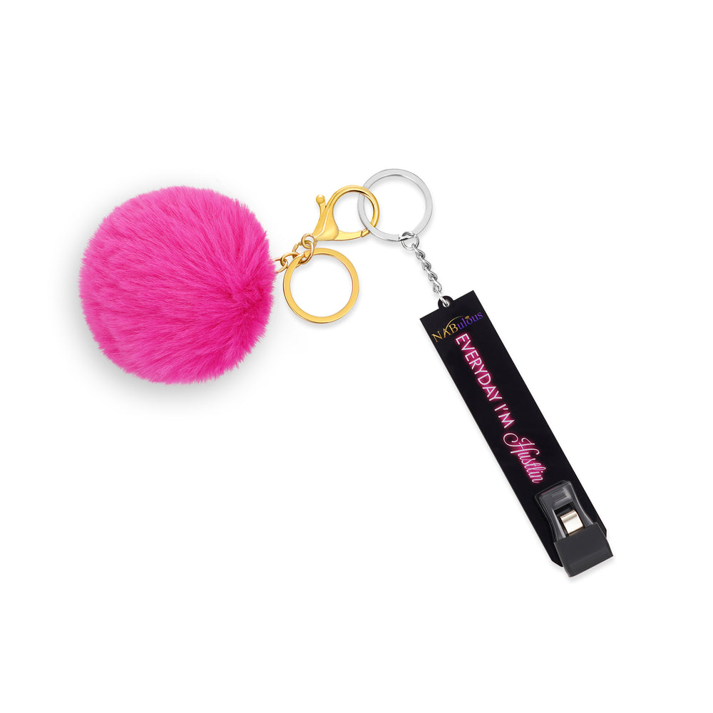 Nabulous Card Grabber for Long Nails - Credit Card Puller - ATM Debit Card Clip Keychain with Pom Pom - Sanitary Card Grabber (Black and Pink)